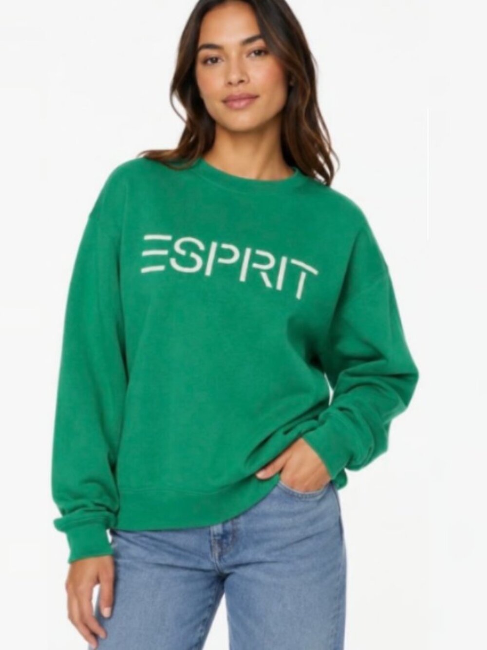 Esprit Women’s Green Fleece Crewneck Sweatshirt with Logo